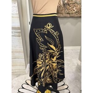 Lapis Skirt Womens Small Black Gold Floral A-Line Maxi Rhinestone Sequin